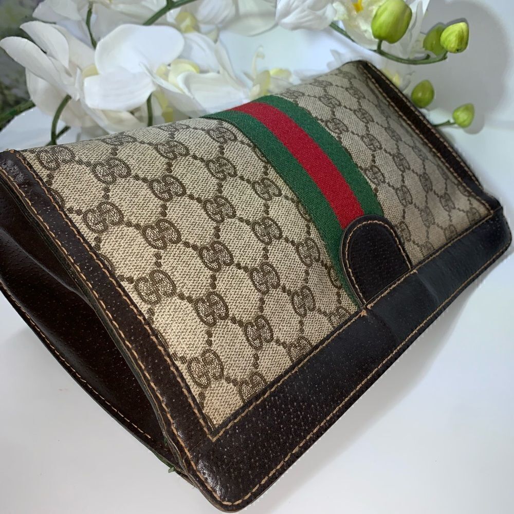💥Authentic💥 GUCCI Web Sherry Line GG Logo Cosmetic Clutch - Picture 7 of 13